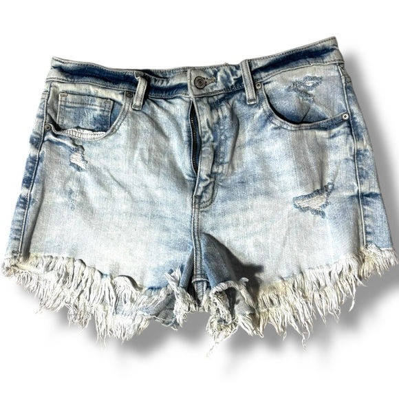 eunina Pants - Eunina Light Blue Distressed Frayed Hem Micro Mini Jean Shorts